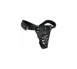   The Safety Net Leather Male Chastity Belt With Anal Plug Harness    